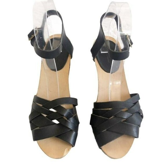 Isabel Marant Black Bianaca Leather Wooden Wedge Floral Print Sandals Eu 37 - Picture 2 of 12